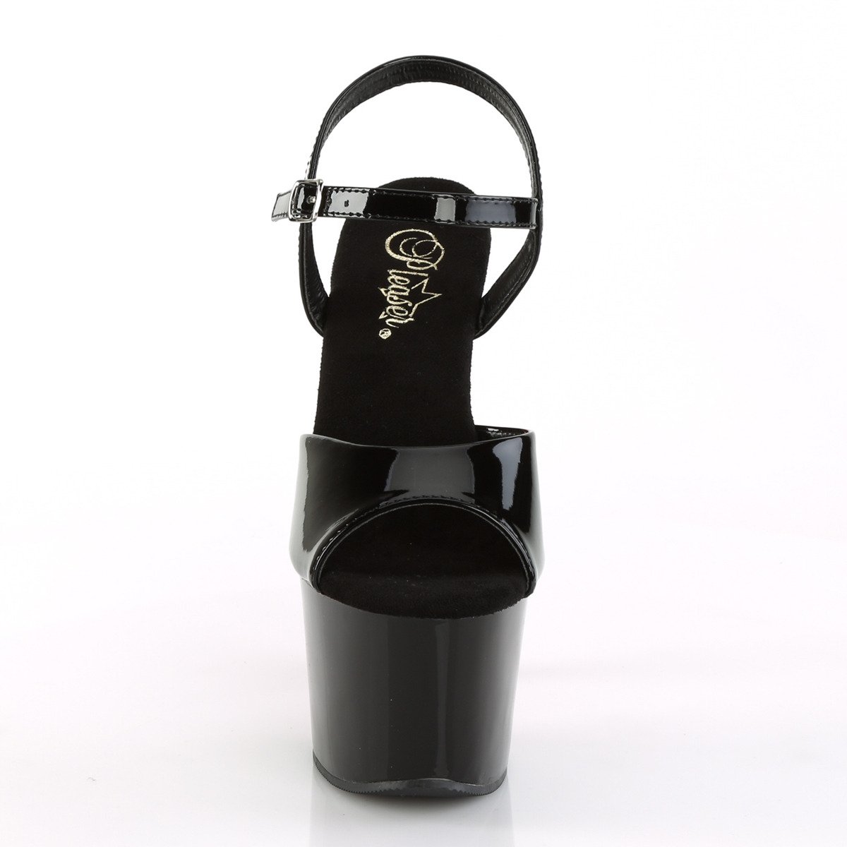 Pleaser Sky-309CHRS B/B-RRS - Błyszczące czarne sandały na wysokiej platformie