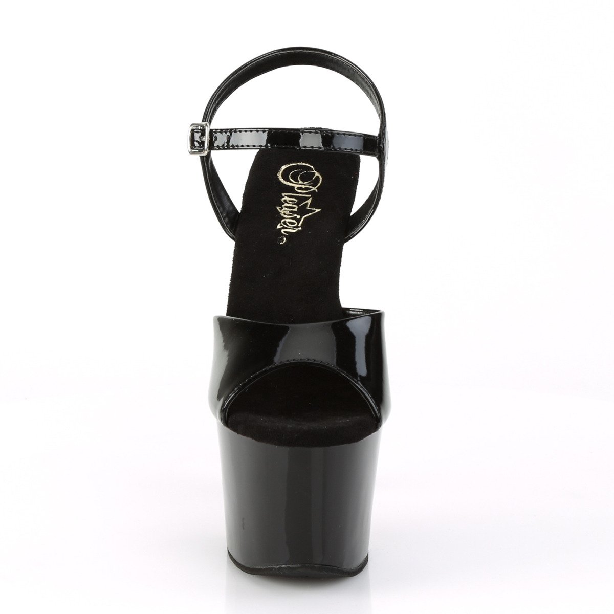 Pleaser Sky-309CRS B/B-RRS - Błyszczące czarne sandały na wysokiej platformie