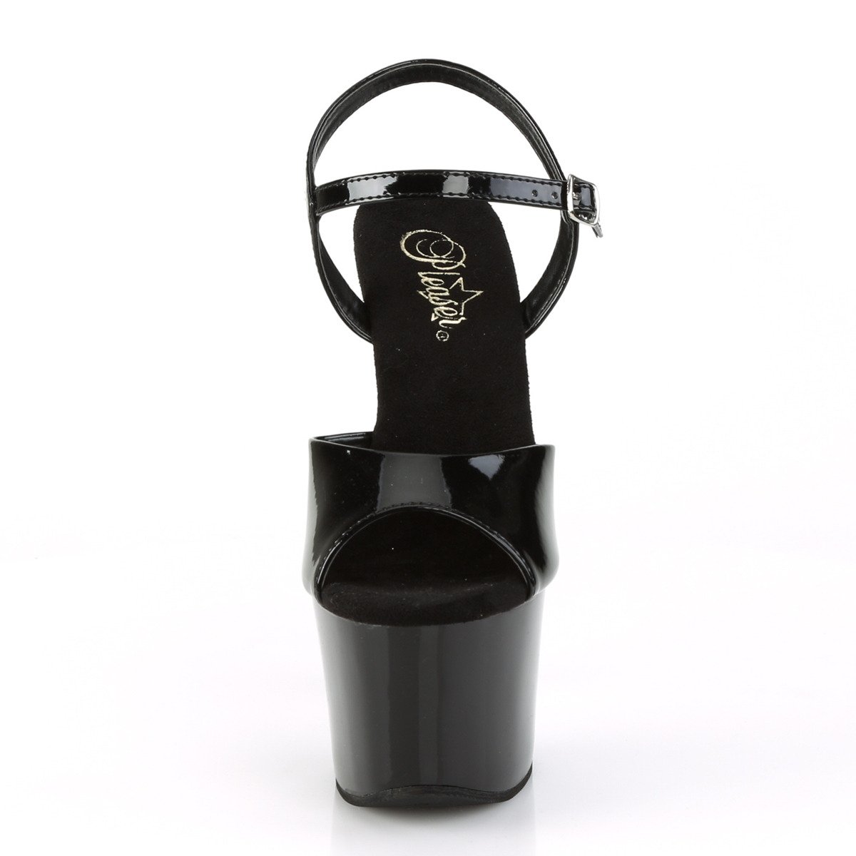 Pleaser Sky-309CRS B/B-SRS - Błyszczące czarne sandały na wysokiej platformie