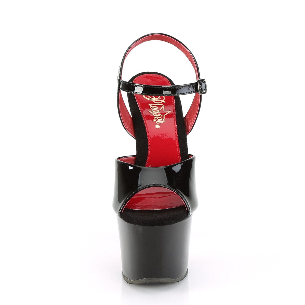 Pleaser Sky-309TT B/B-RCH - Błyszczące czarne sandały na wysokiej platformie