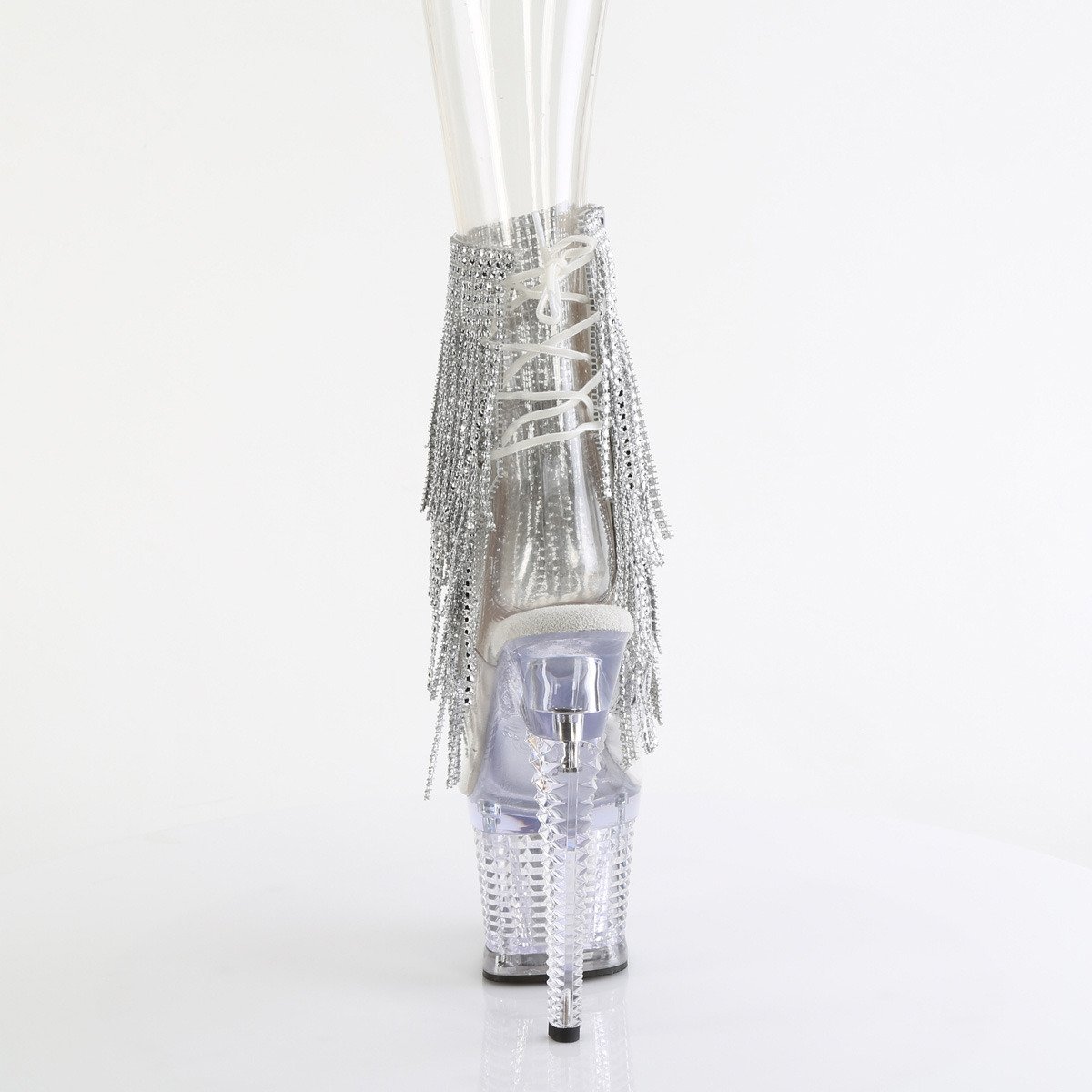 Pleaser Spectator-1017RSF C-S/C - Przezroczyste buty z paskiem nad kostką na wysokiej platformie