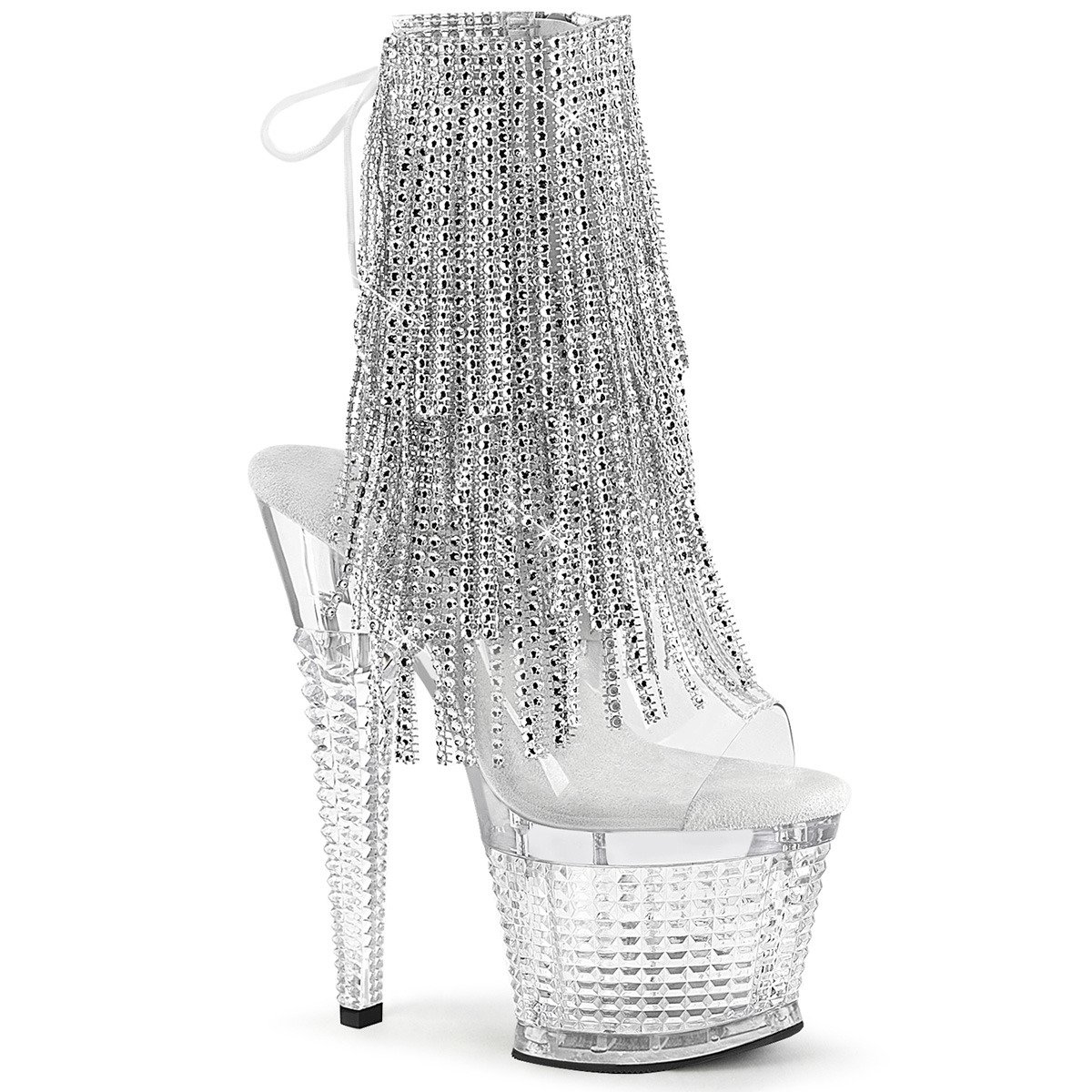 Pleaser Spectator-1017RSF C-S/C - Przezroczyste buty z paskiem nad kostką na wysokiej platformie