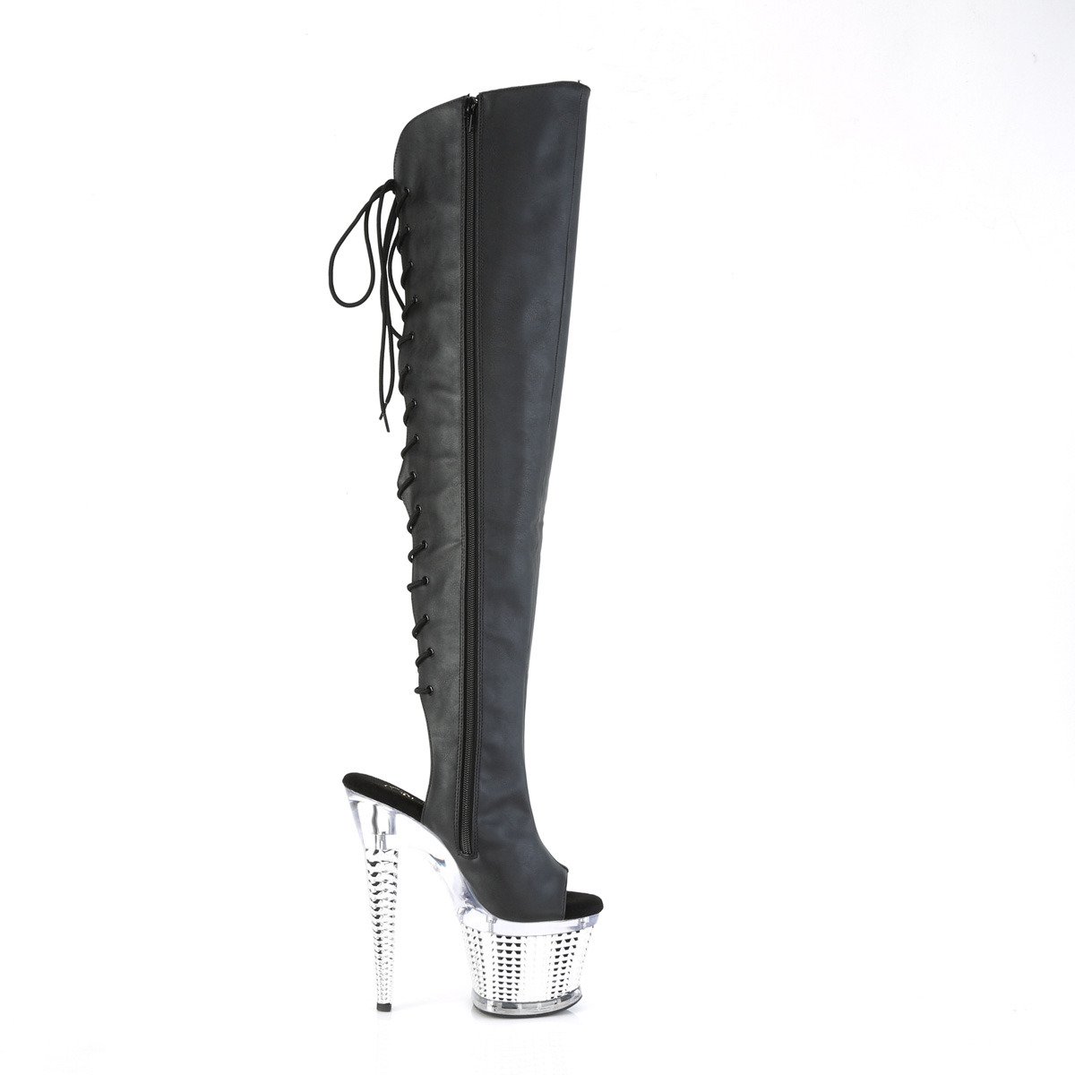 Pleaser Spectator-3019 BPU/C-SCH - Czarne kozaki za kolano na wysokiej platformie