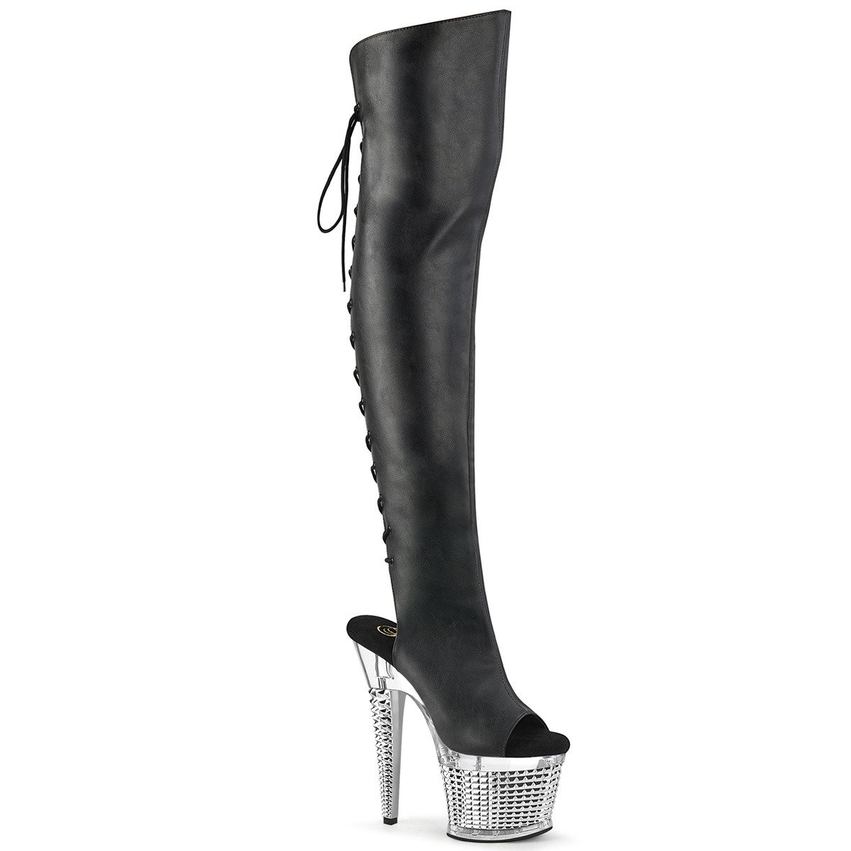 Pleaser Spectator-3019 BPU/C-SCH - Czarne kozaki za kolano na wysokiej platformie