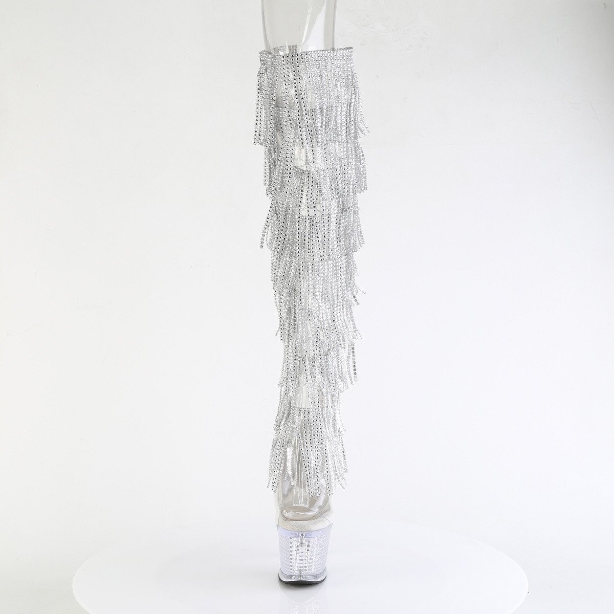 Pleaser Spectator-3019C-RSF C-S/C - Przezroczyste botki z odkrytymi palcami na wysokiej platformie