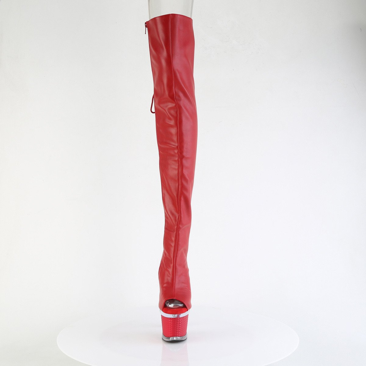 Pleaser Spectator-3030 RPU/C-R - Czerwone botki z odkrytymi palcami na wysokiej platformie