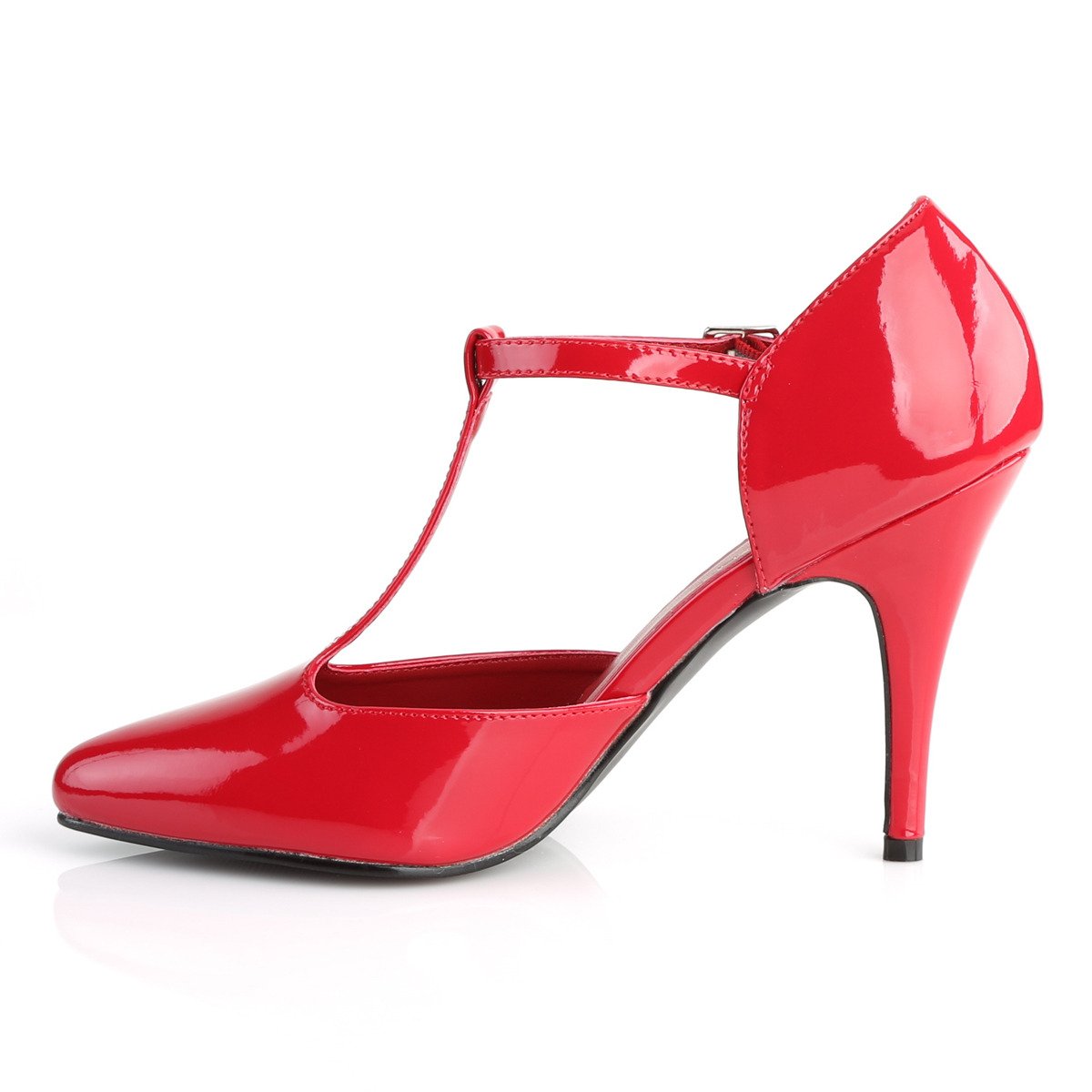Pleaser Vanity-415 R - Błyszczące czerwone czółenka z paskami na wysokim obcasie