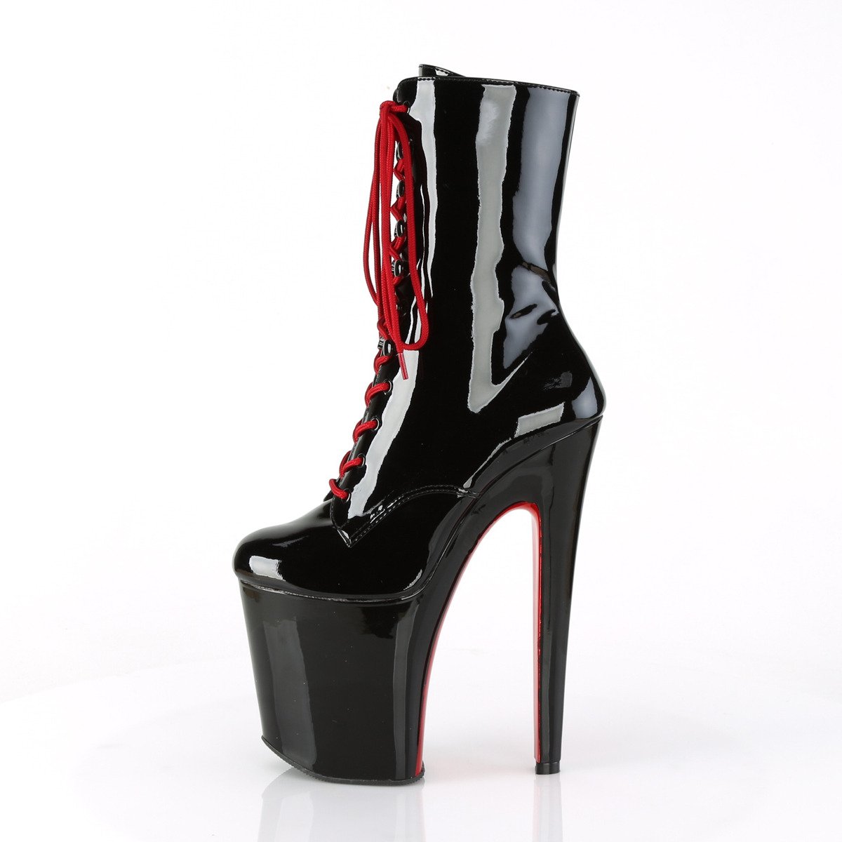 Pleaser Xtreme-1020TT B/B-RCH - Błyszczące czarne buty za kostkę na wysokiej platformie