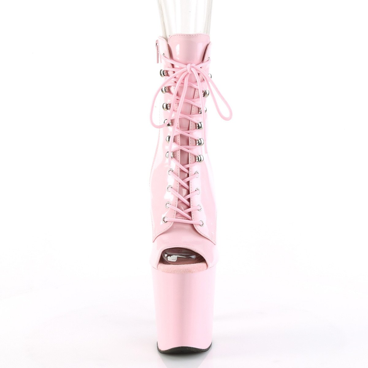 Pleaser Xtreme-1021 BP/M - Błyszczące różowe botki z odkrytymi palcami na wysokiej platformie