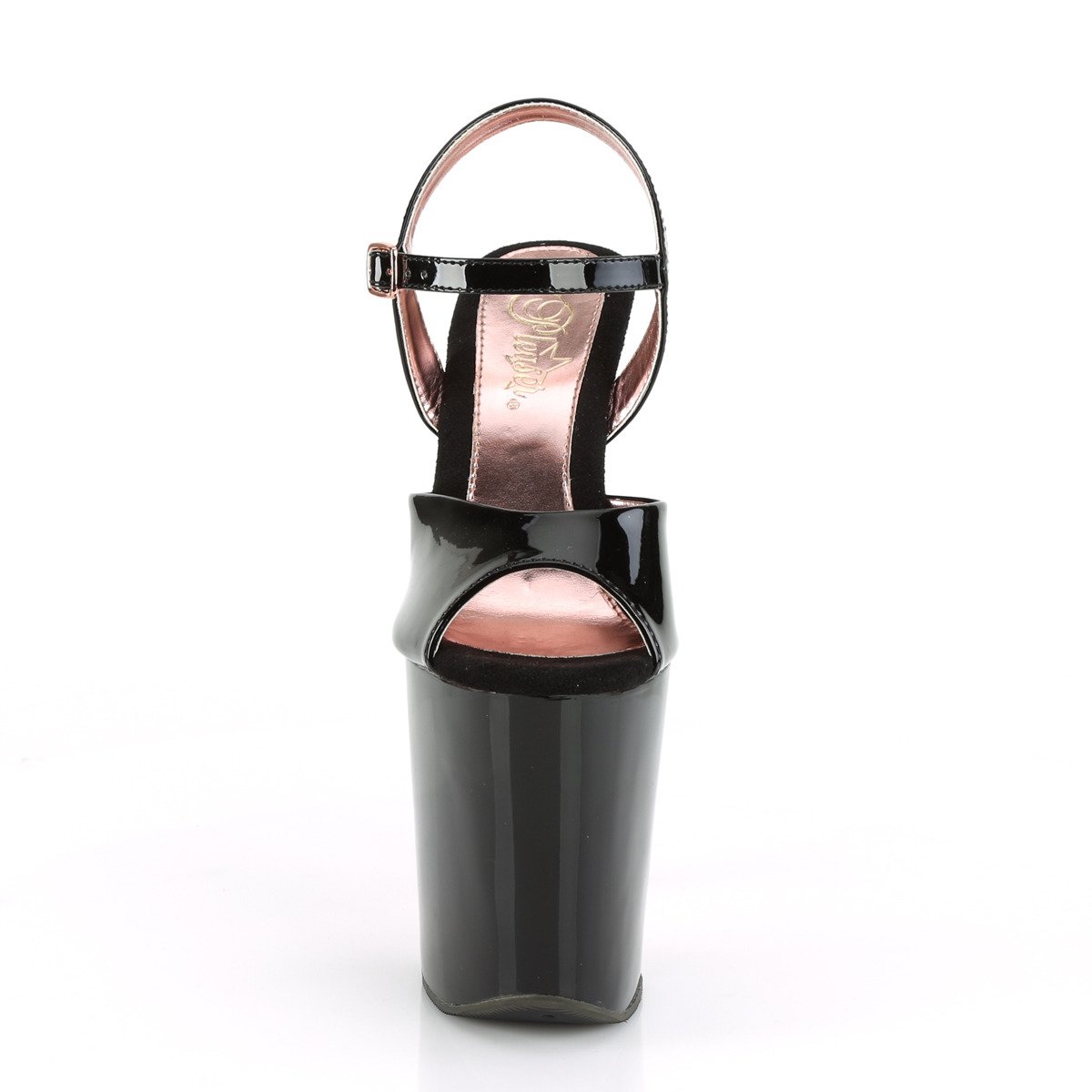 Pleaser Xtreme-809TT B/B-ROGCH - Błyszczące czarne sandały na wysokiej platformie