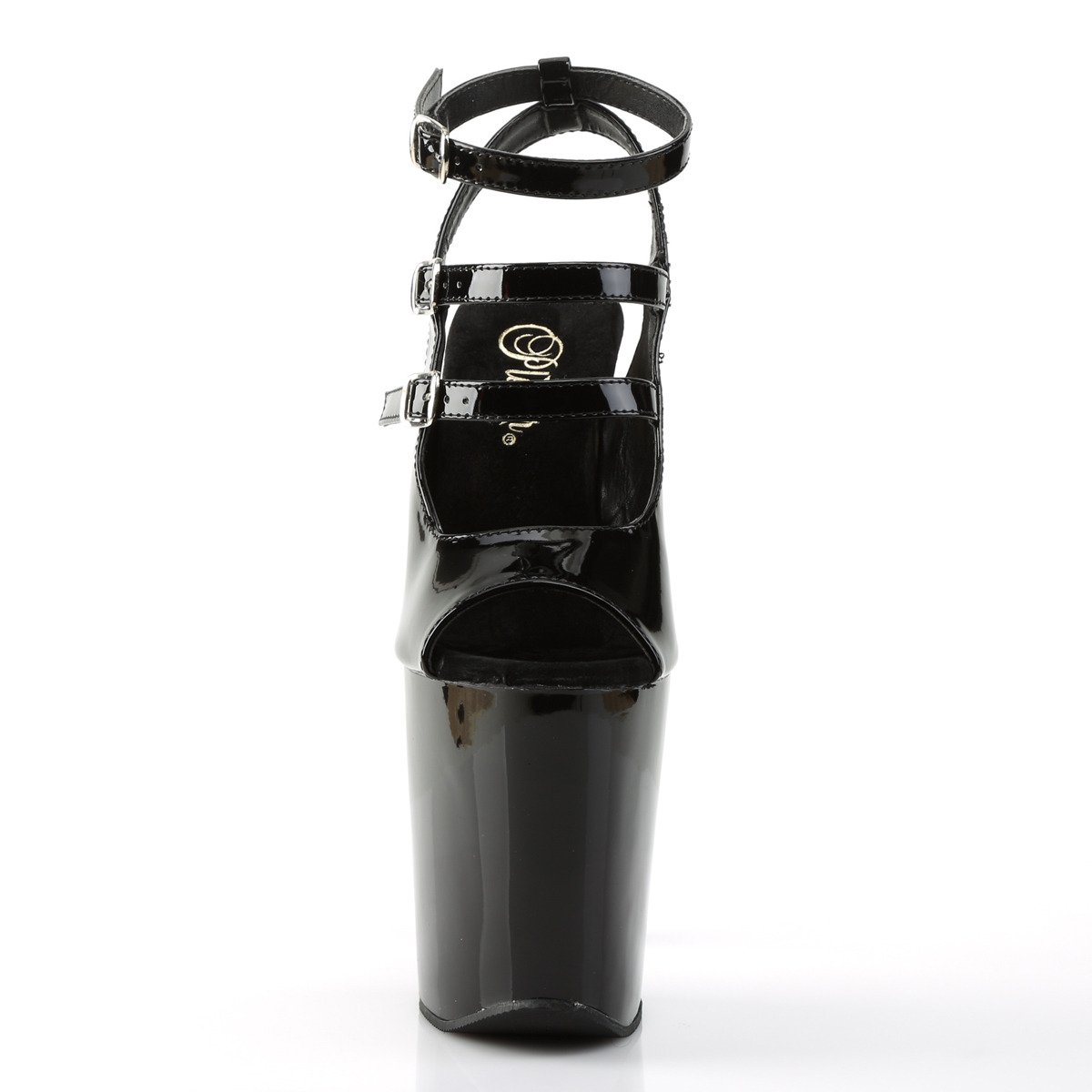 Pleaser Xtreme-873 B/M - Błyszczące czarne buty z paskiem nad kostką na wysokiej platformie