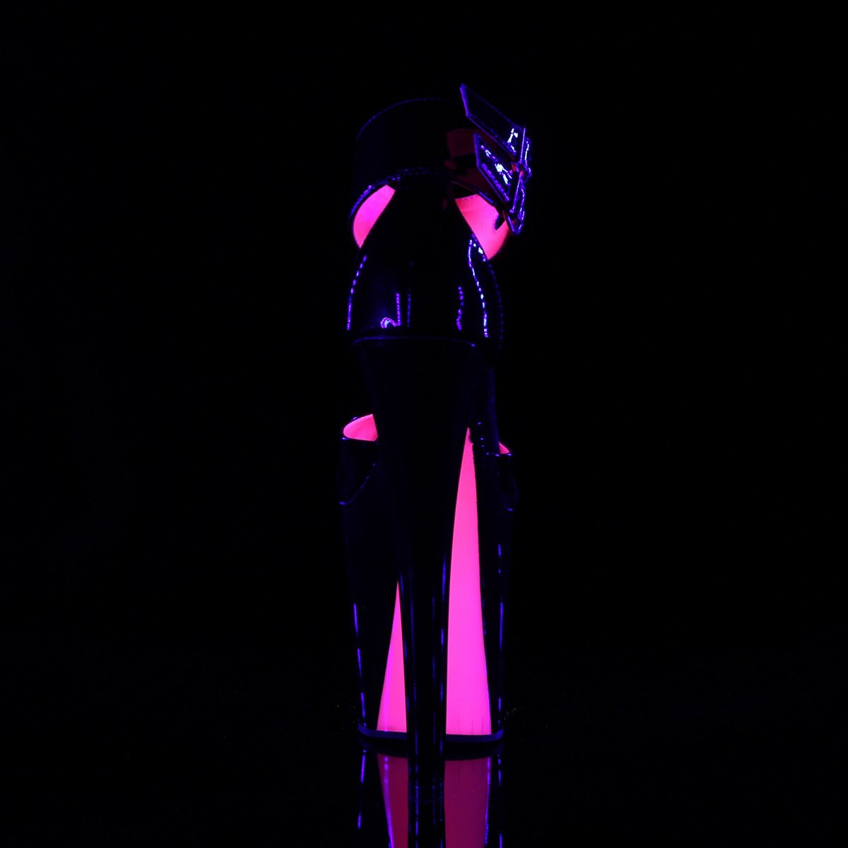 Pleaser Xtreme-875TT B/B-NHP - Błyszczące czarne buty z paskiem nad kostką na wysokiej platformie