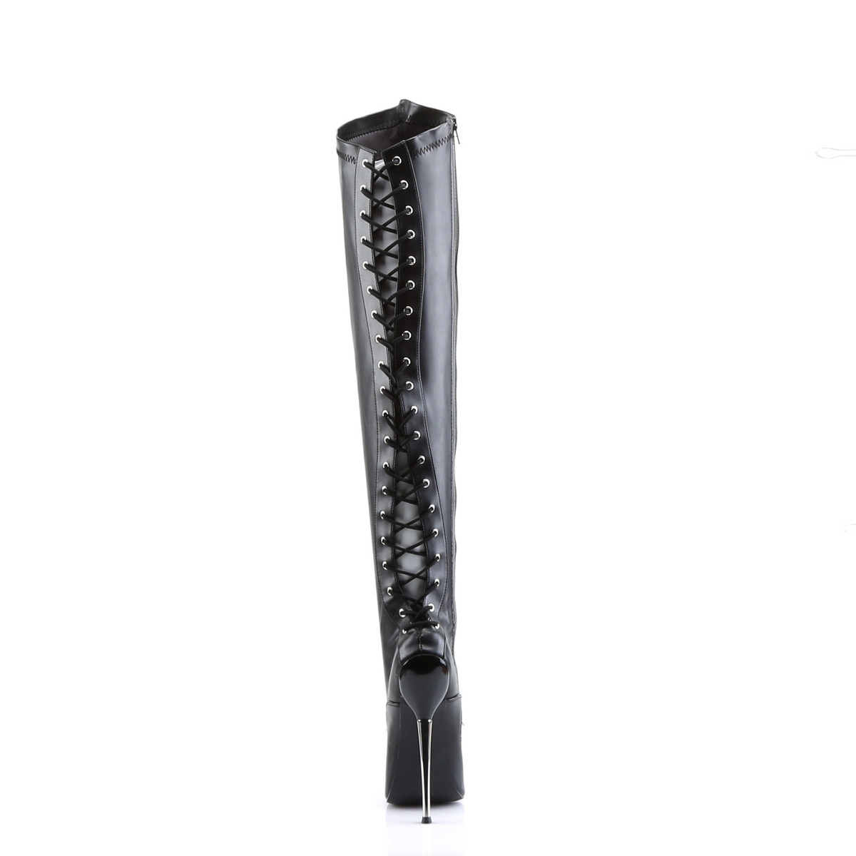 Devious Dagger-3060 B/PU - Czarne kozaki za kolano na wysokim obcasie