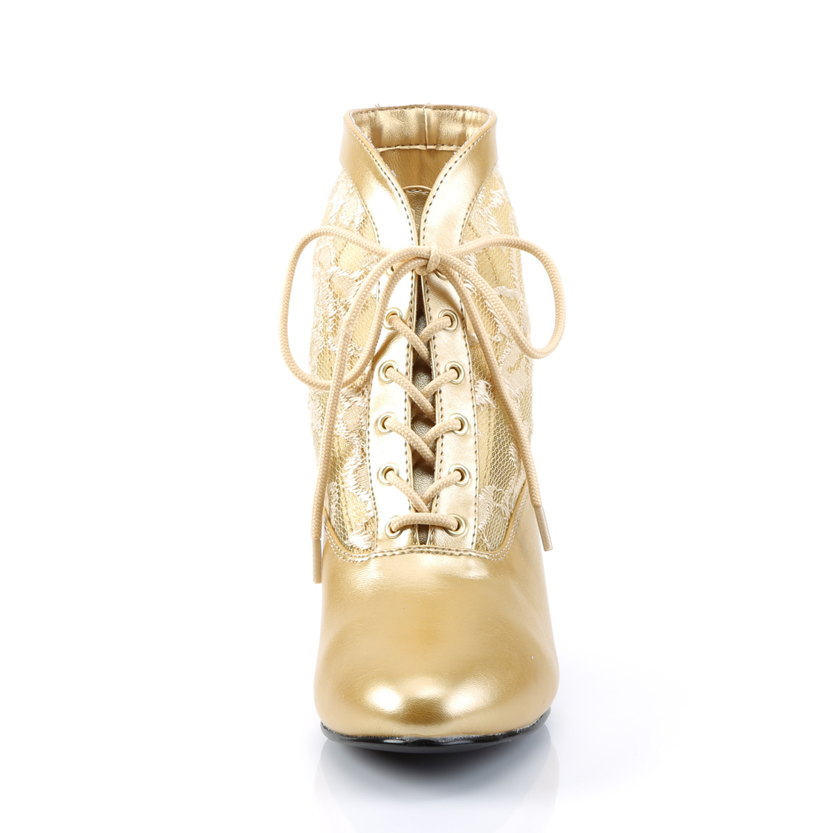 Funtasma Dame-05 G/PU - Złote wiktoriańskie botki z szerokimi obcasami
