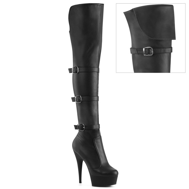 Pleaser Delight-3018 BPU/M - Czarne kozaki za kolano na platformie z wysokimi obcasami