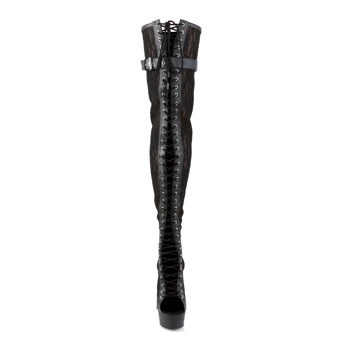 Pleaser Delight-3025ML BPU/M - Czarne botki z odkrytymi palcami na platformie z wysokimi obcasami
