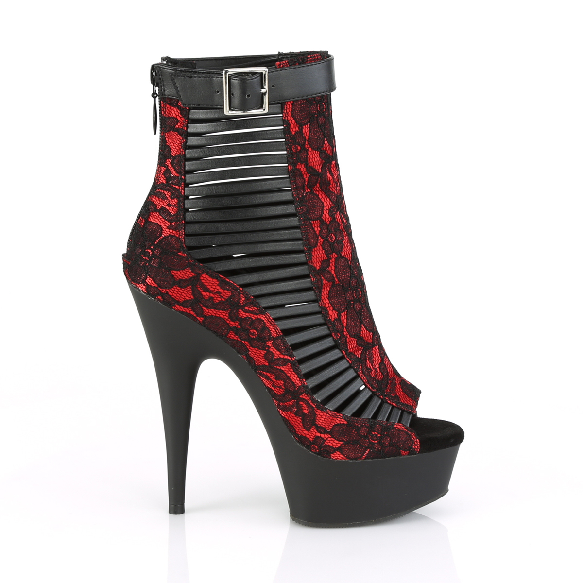 Pleaser Delight-600-27LC BPU-R/B - Czarne botki z odkrytymi palcami na platformie z wysokimi obcasami