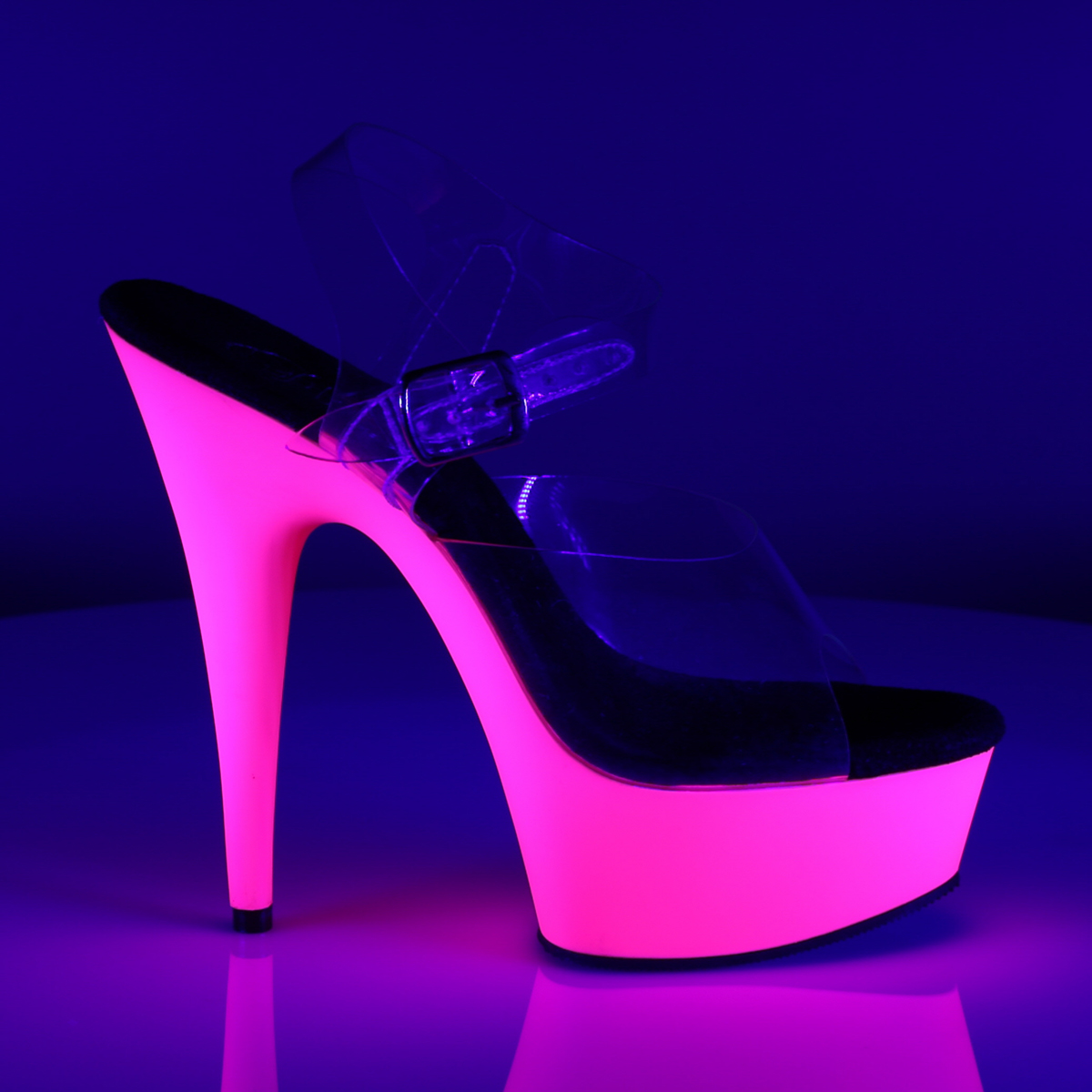 Pleaser Delight-608UV C/NP - Przezroczyste reagujące na uv sandały z platformą na platformie z wysokimi obcasami