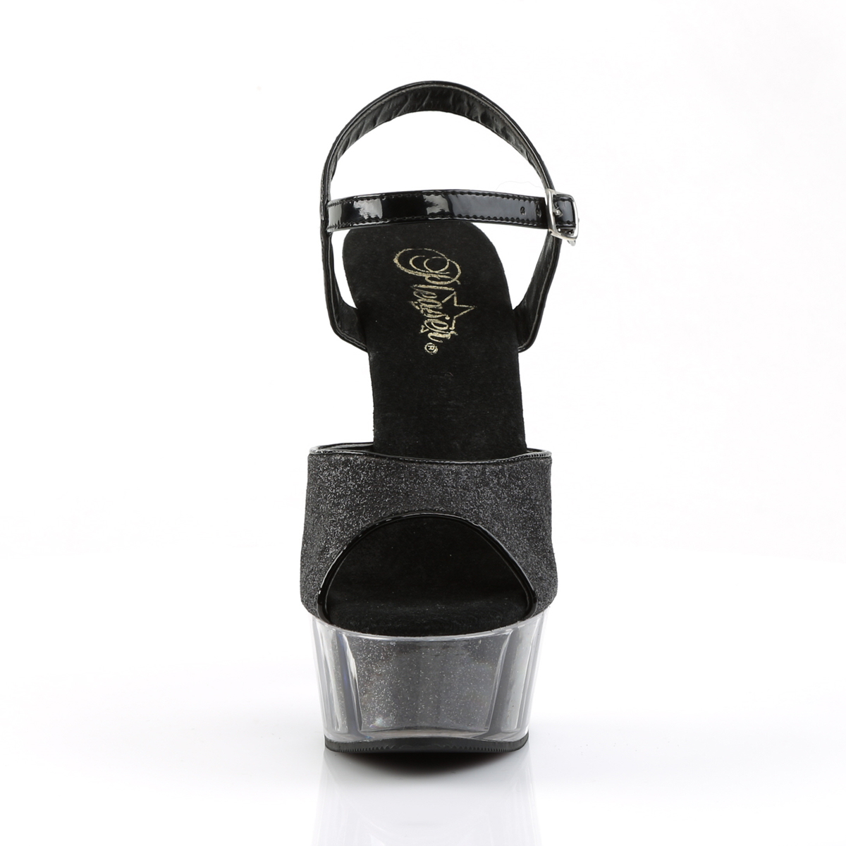 Pleaser Delight-609-5G B/M - Czarne sandały z platformą na platformie z wysokimi obcasami