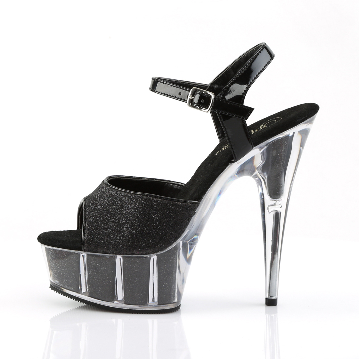 Pleaser Delight-609-5G B/M - Czarne sandały z platformą na platformie z wysokimi obcasami