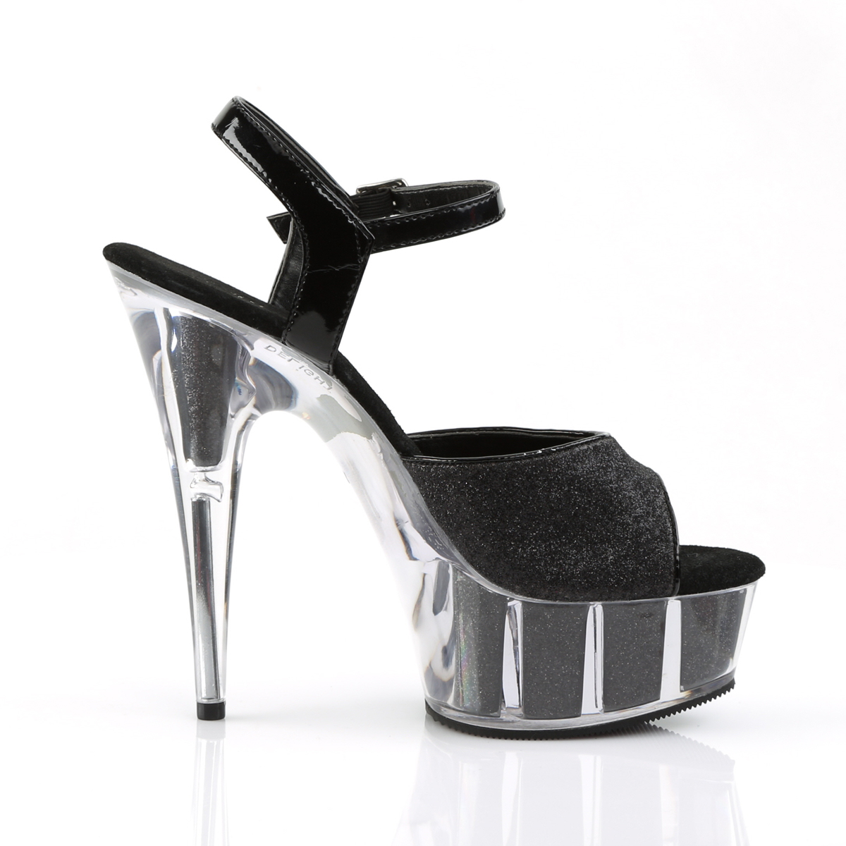 Pleaser Delight-609-5G B/M - Czarne sandały z platformą na platformie z wysokimi obcasami