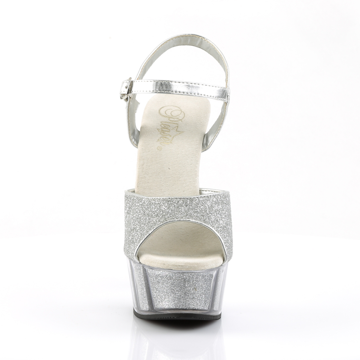 Pleaser Delight-609-5G S/M - Srebrne sandały z platformą na platformie z wysokimi obcasami