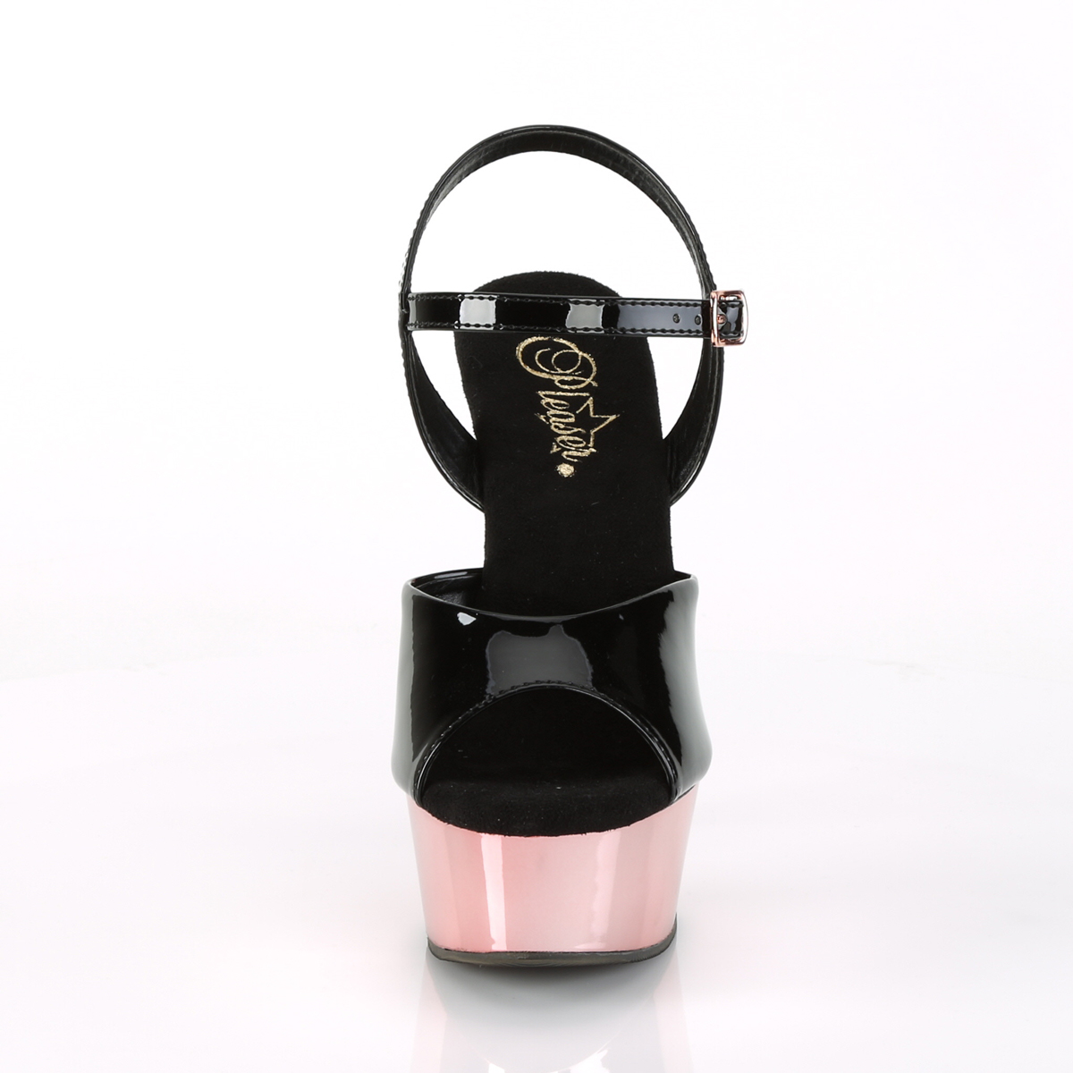 Pleaser Delight-609 B/ROGLDCH - Błyszczące czarne sandały z platformą na platformie z wysokimi obcasami