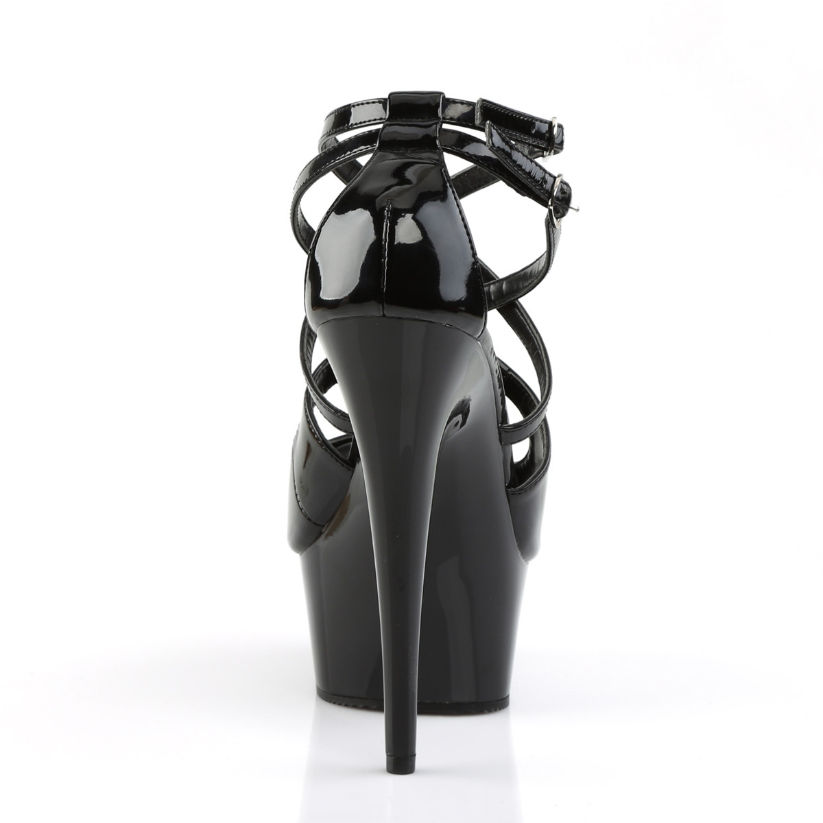 Pleaser Delight-612 B/M - Błyszczące czarne sandały z platformą na platformie z wysokimi obcasami