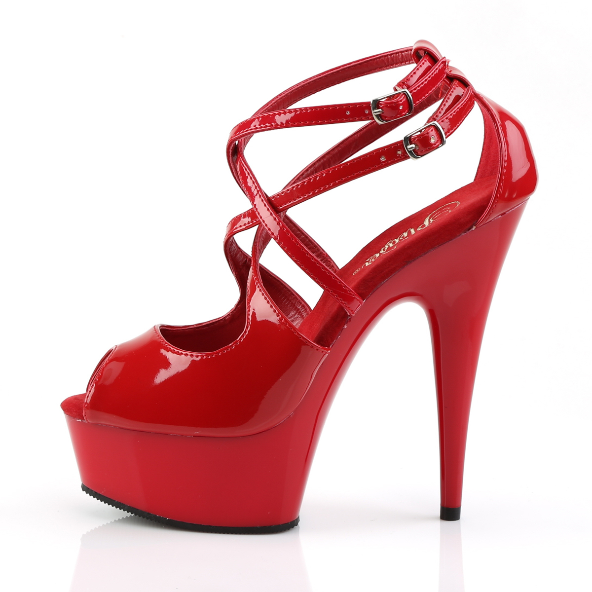 Pleaser Delight-612 R/M - Błyszczące czerwone sandały z platformą na platformie z wysokimi obcasami
