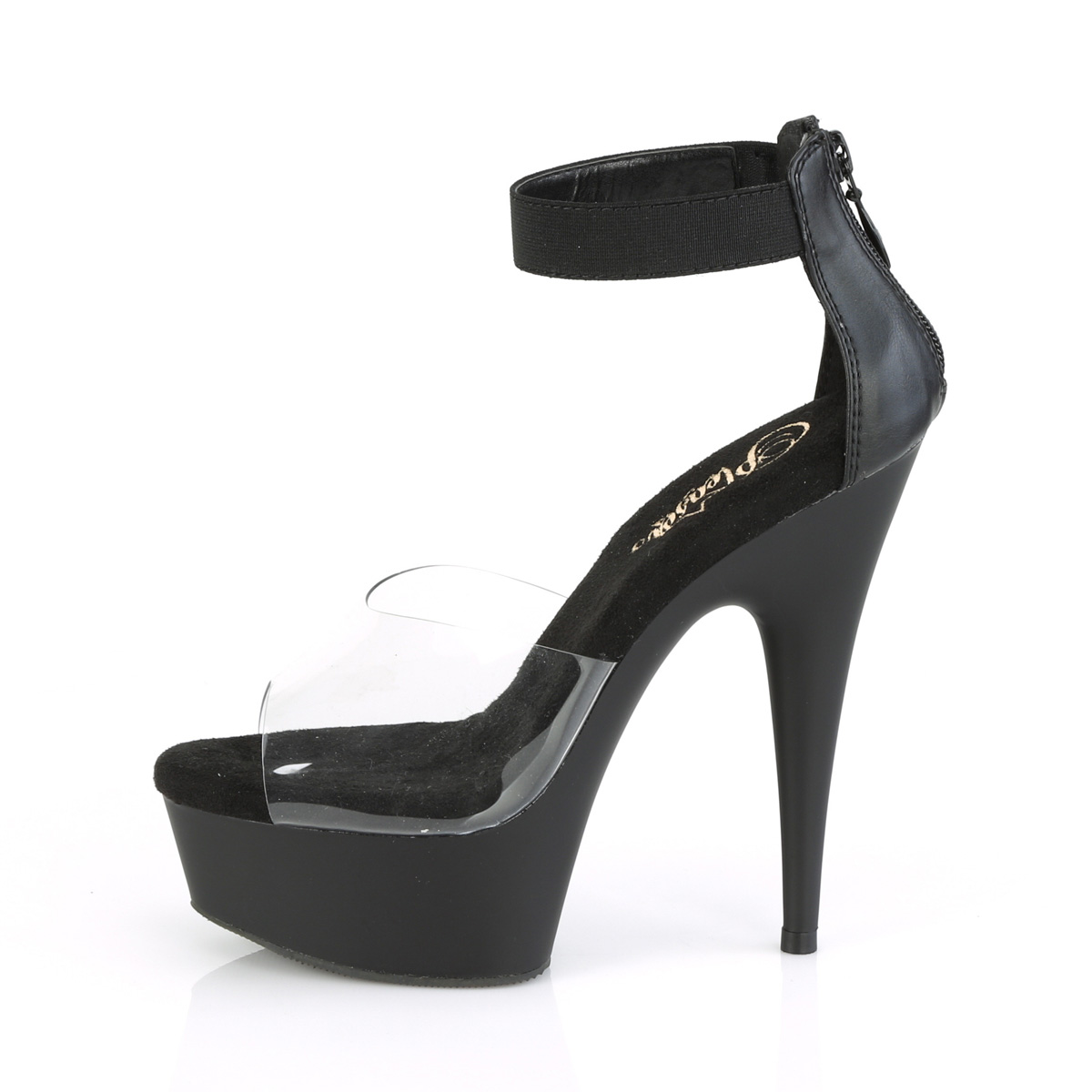 Pleaser Delight-624 C-BELS/B - Przezroczyste buty z paskiem nad kostką na platformie z wysokimi obcasami