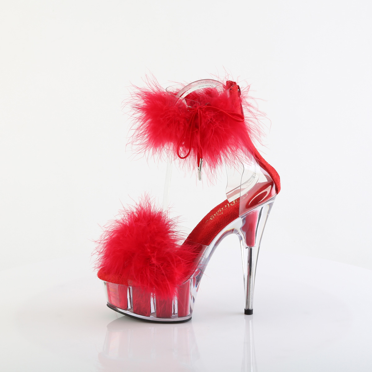 Pleaser Delight-624F C-RFUR/M - Przezroczyste buty z paskiem nad kostką na platformie z wysokimi obcasami