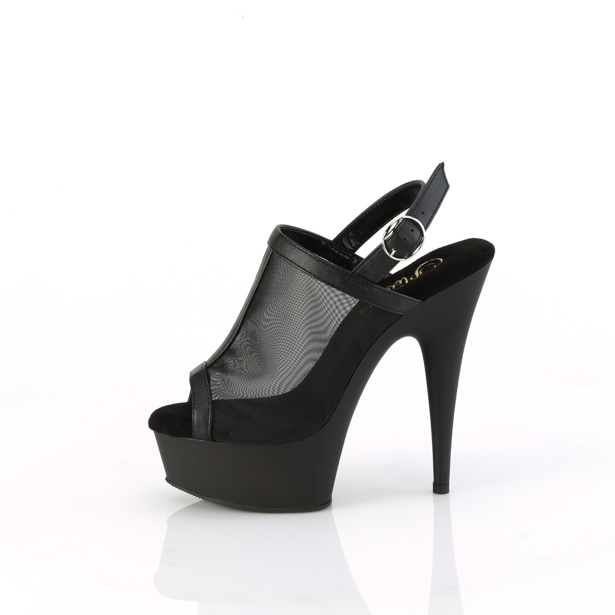 Pleaser Delight-636 BPU/M - Czarne czółenka z odkrytymi palcami i wolną piętą na platformie z wysokimi obcasami