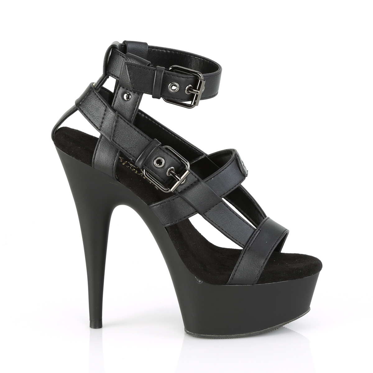 Pleaser Delight-637 BPU/M - Czarne buty z paskiem nad kostką na platformie z wysokimi obcasami