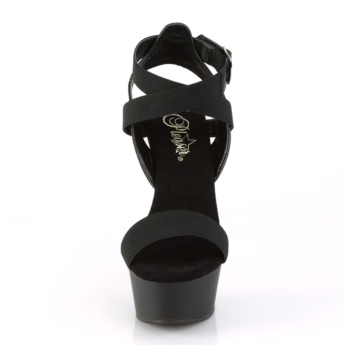 Pleaser Delight-646 BELS-PU/M - Czarne buty z paskiem nad kostką na platformie z wysokimi obcasami