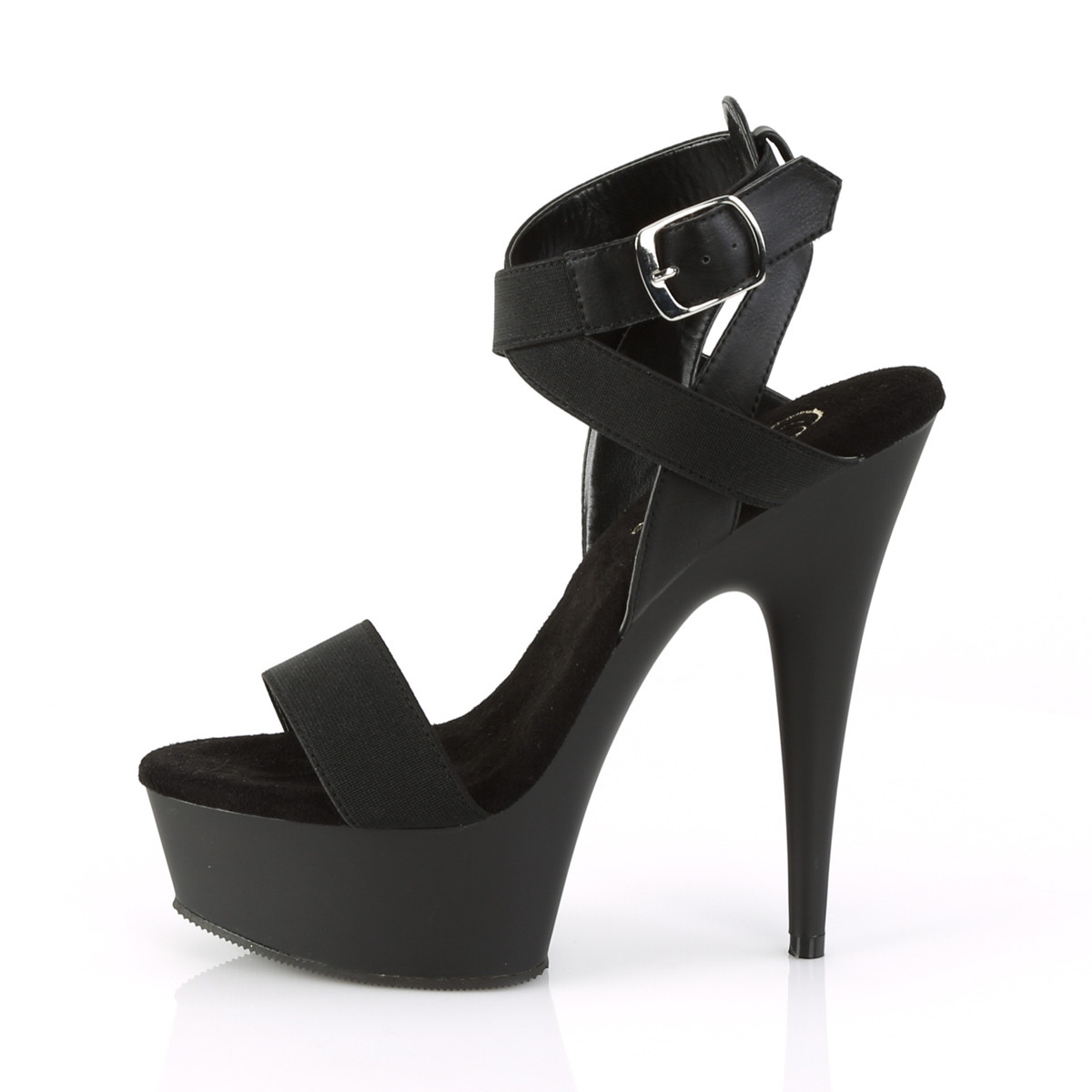 Pleaser Delight-646 BELS-PU/M - Czarne buty z paskiem nad kostką na platformie z wysokimi obcasami