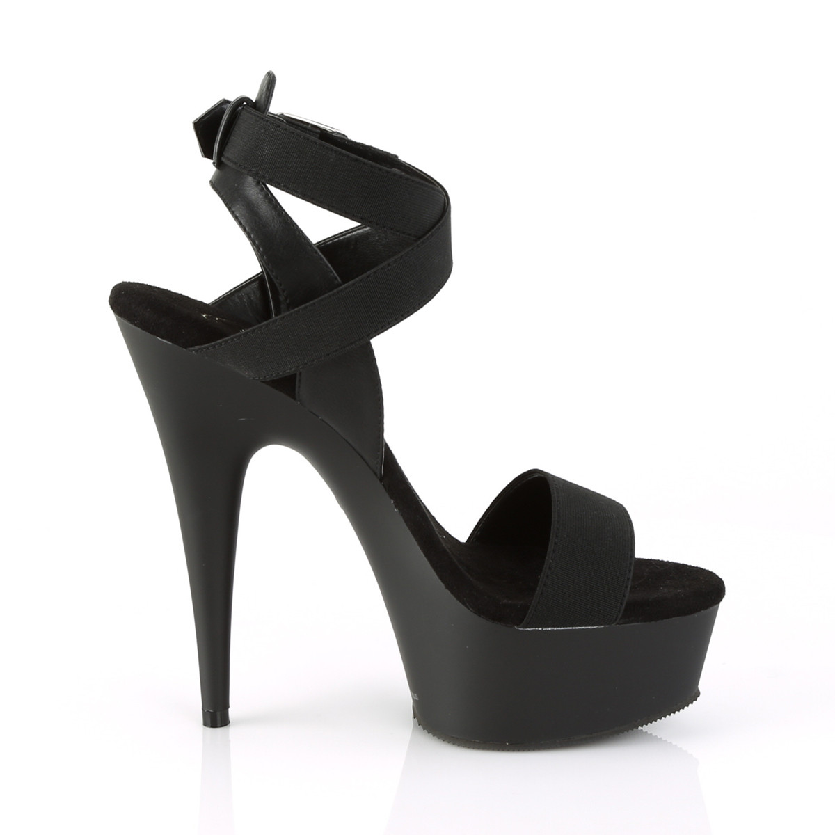 Pleaser Delight-646 BELS-PU/M - Czarne buty z paskiem nad kostką na platformie z wysokimi obcasami