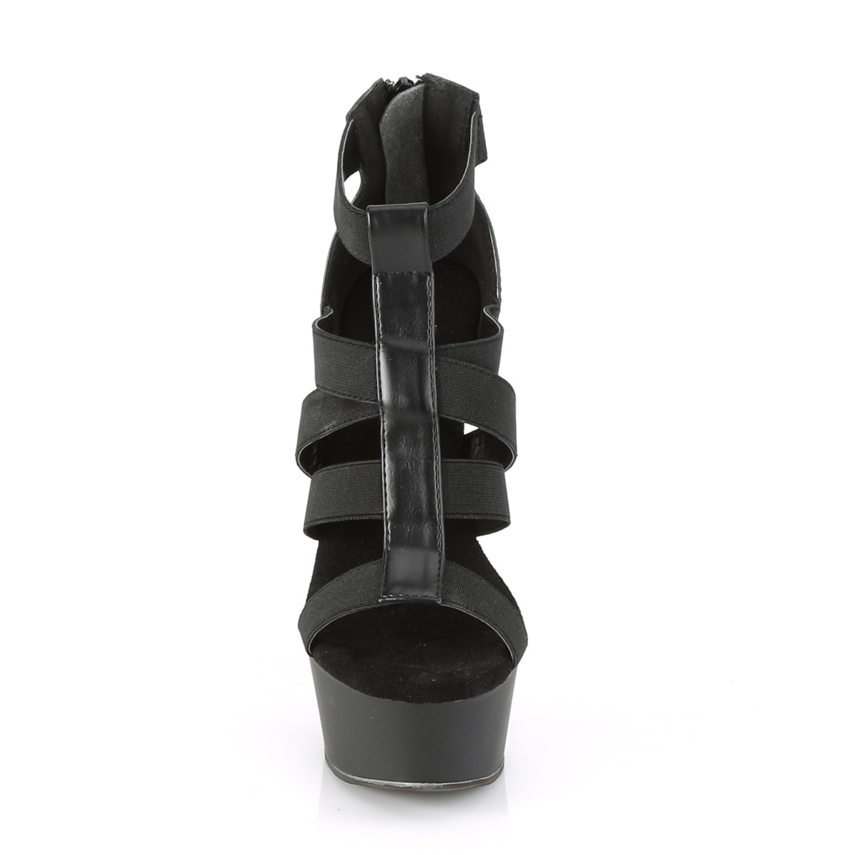 Pleaser Delight-651 BELS-PU/M - Czarne sandały z platformą na platformie z wysokimi obcasami