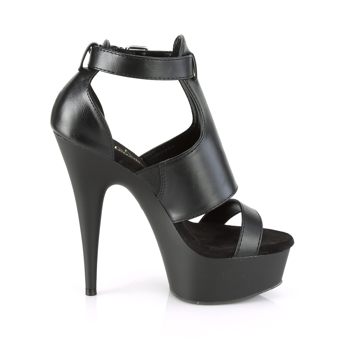 Pleaser Delight-692 BPU/M - Czarne buty z paskiem nad kostką na platformie z wysokimi obcasami