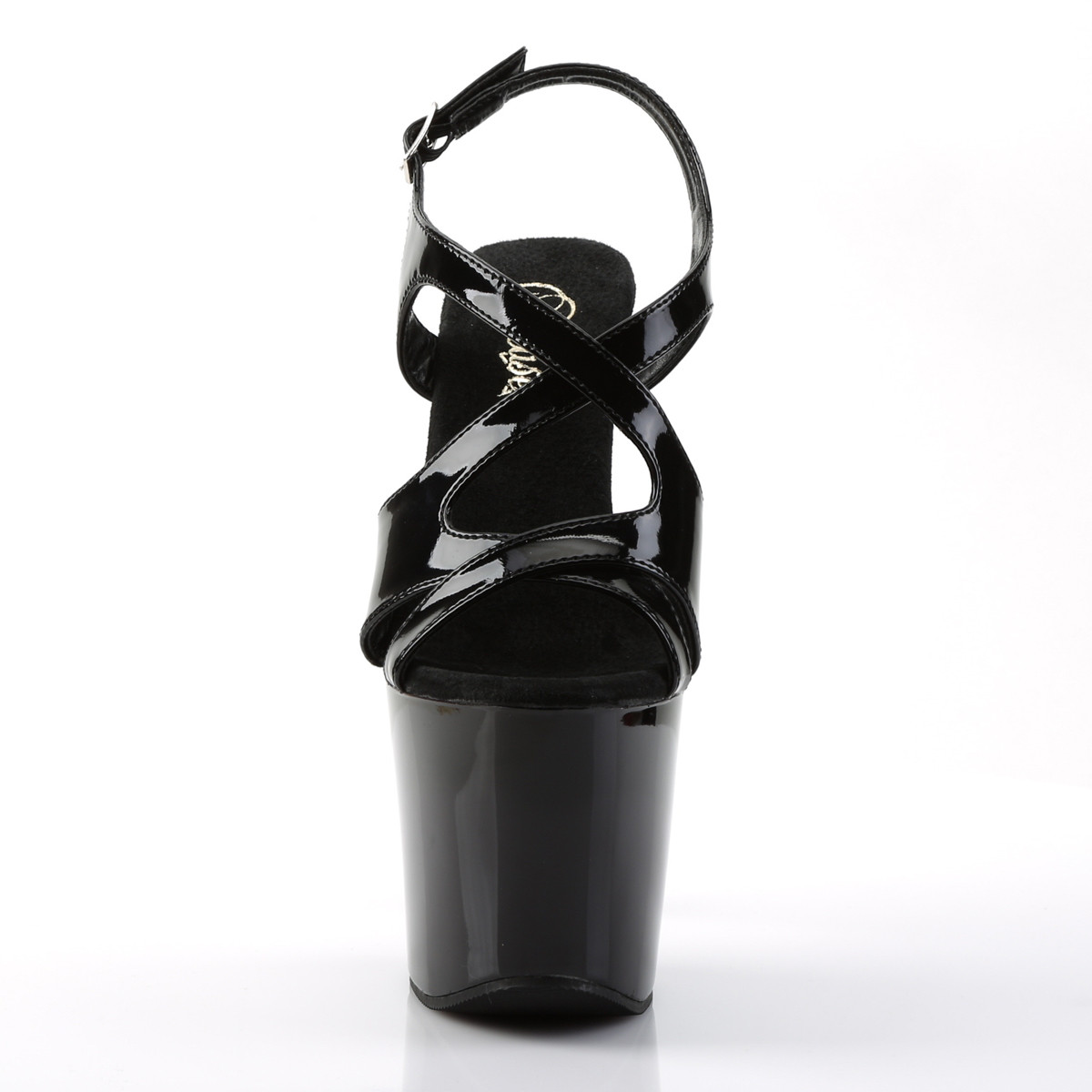 Pleaser Diamond-730 B/M - Błyszczące czarne sandały na wysokiej platformie