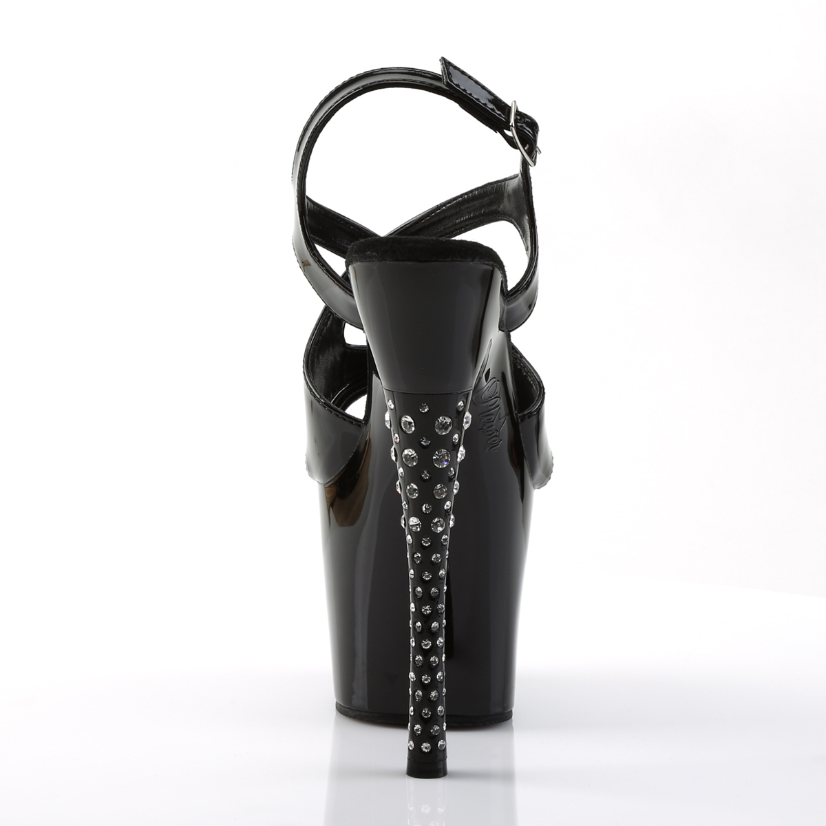 Pleaser Diamond-730 B/M - Błyszczące czarne sandały na wysokiej platformie