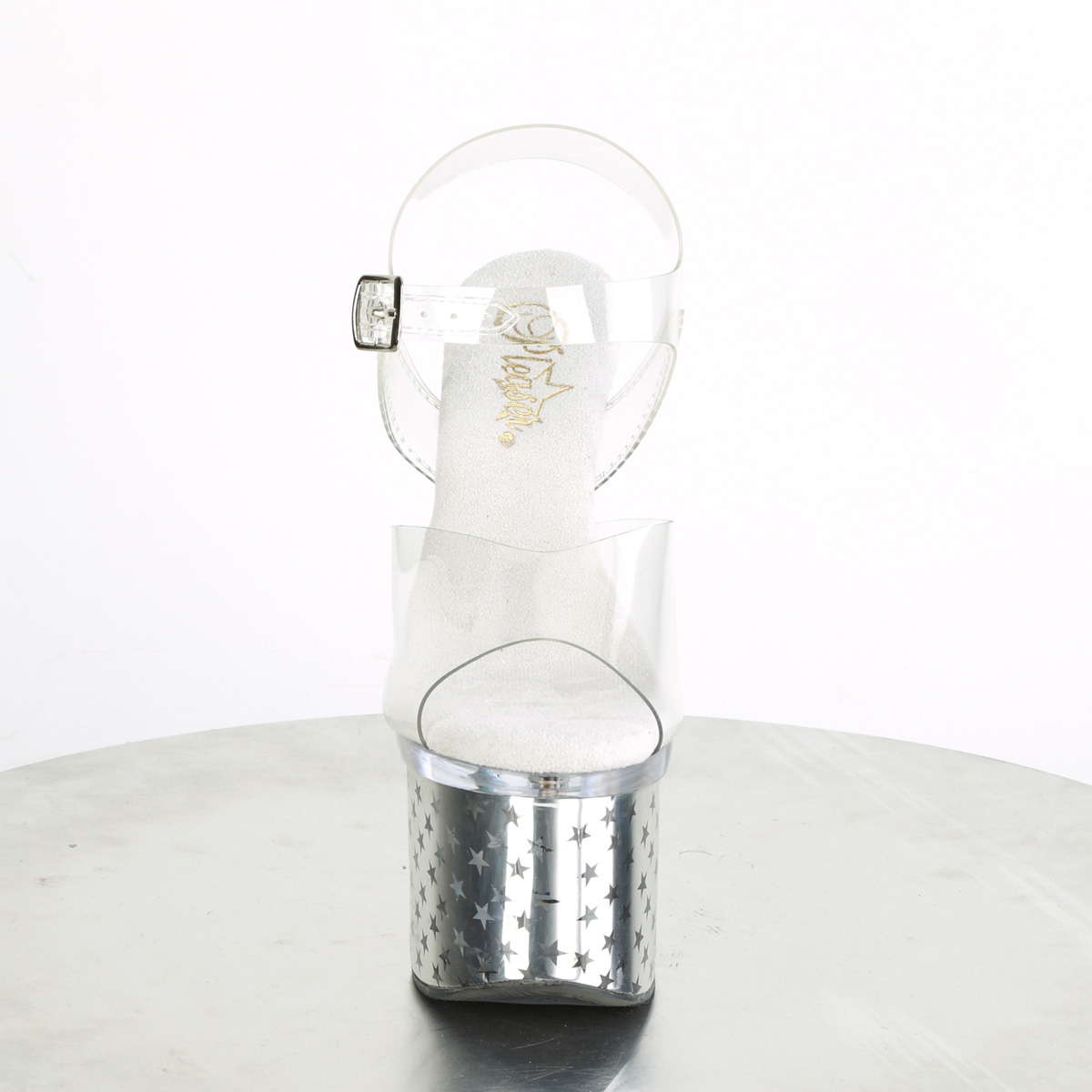 Pleaser Discolite-708STAR C/SCH - Przezroczyste świecące sandały na wysokiej platformie