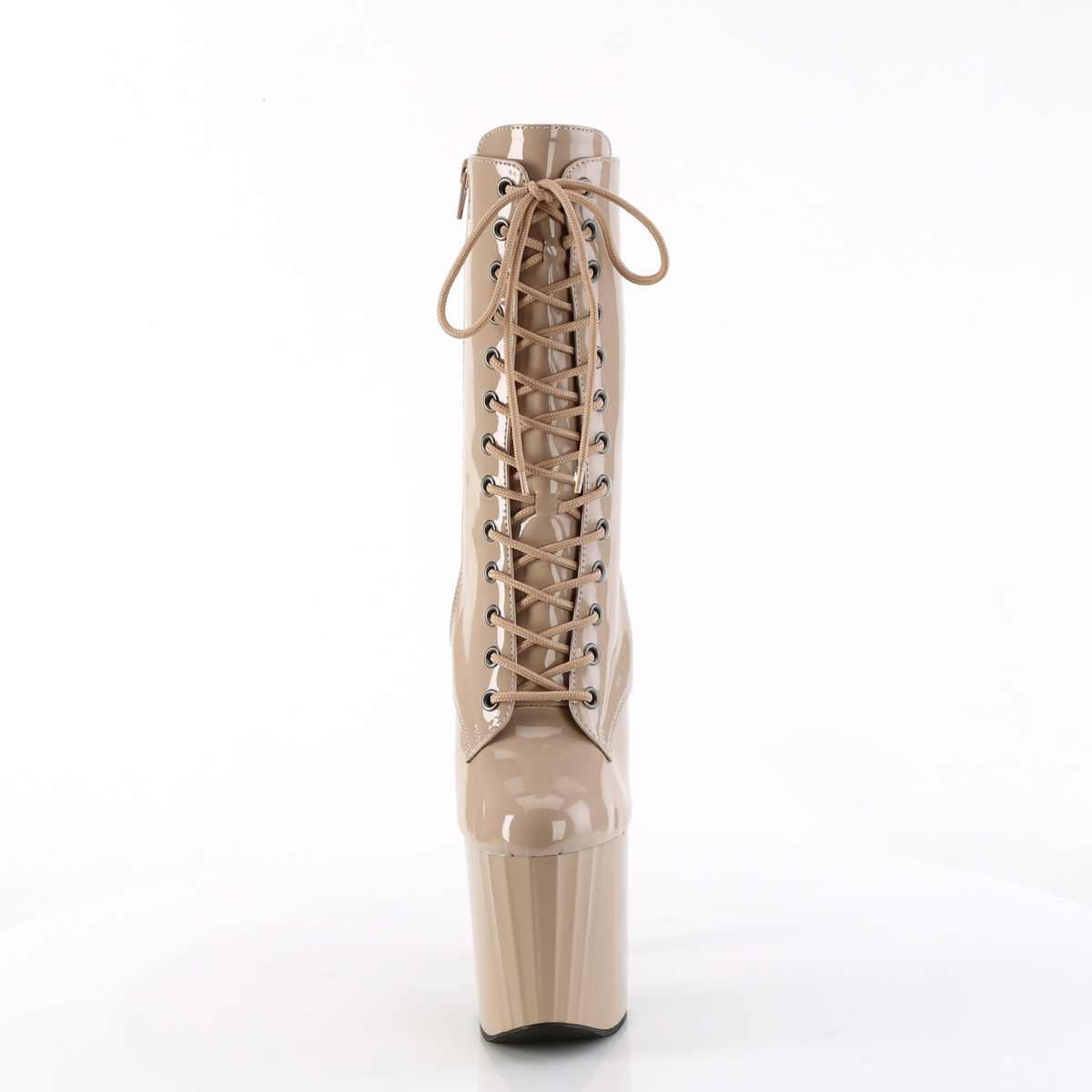 Pleaser Enchant-1040 ND/M - Błyszczące beżowe buty za kostkę na wysokiej platformie