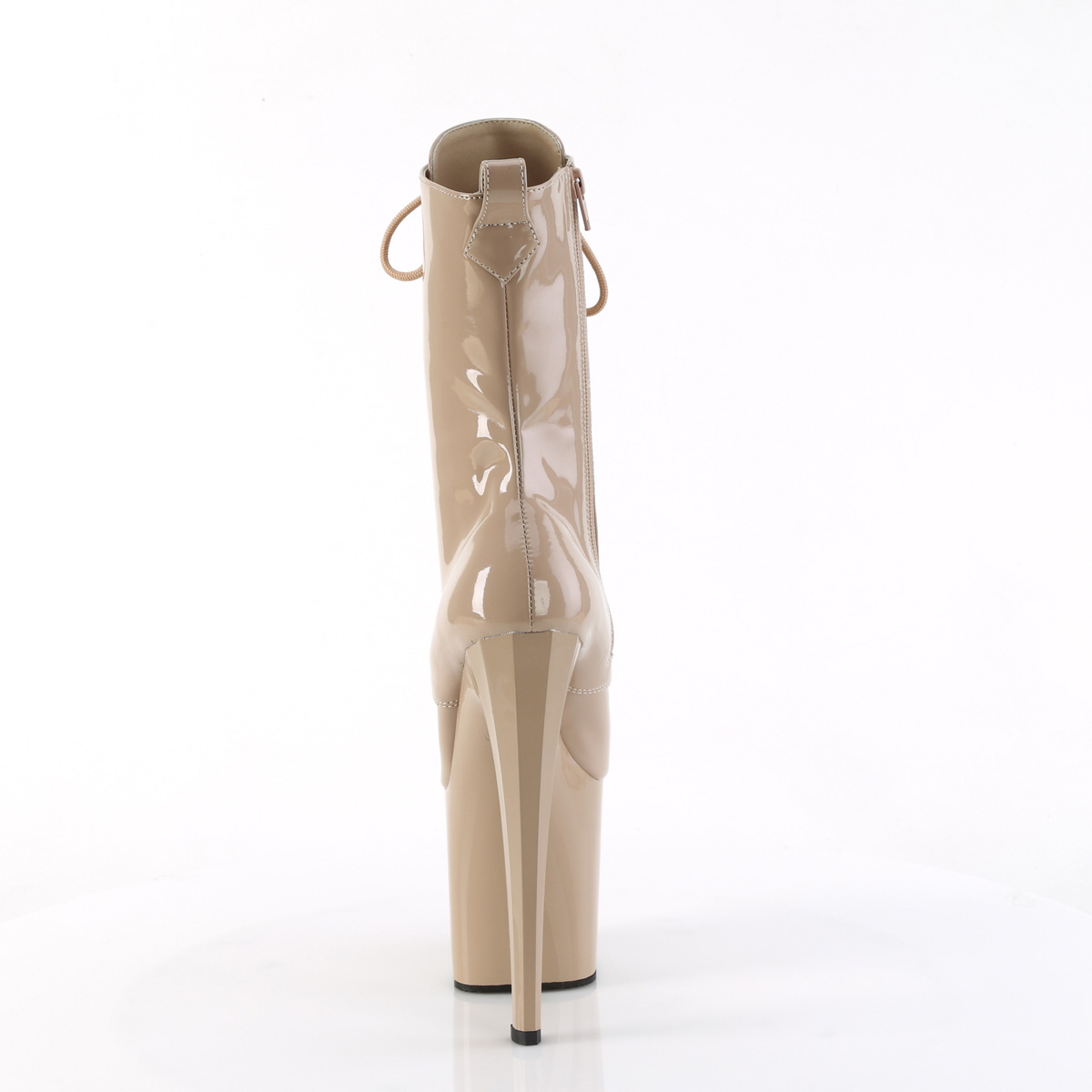 Pleaser Enchant-1040 ND/M - Błyszczące beżowe buty za kostkę na wysokiej platformie