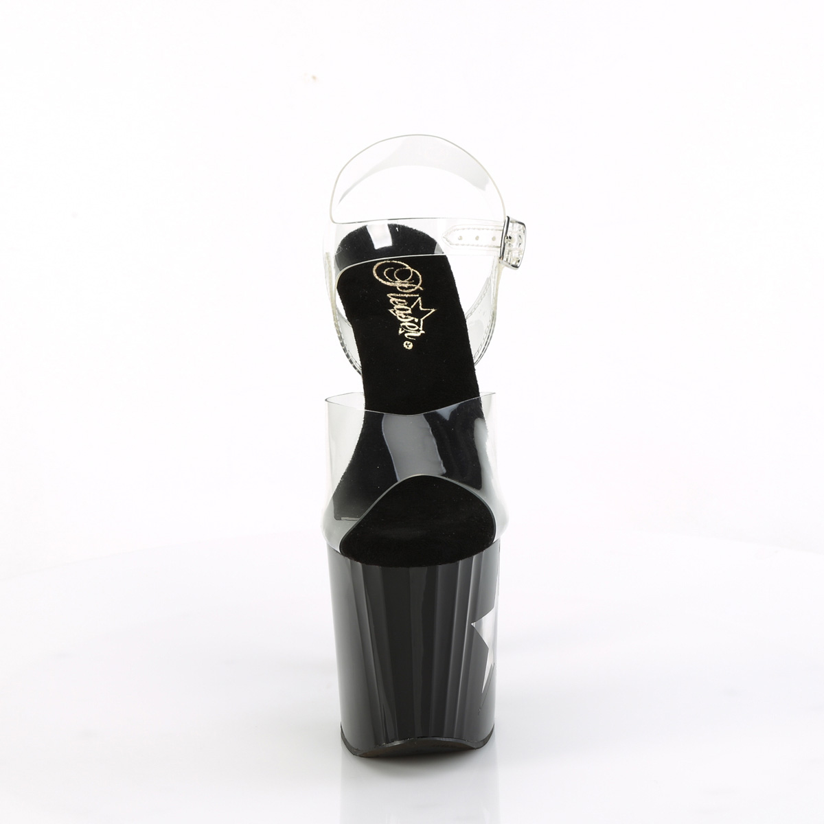 Pleaser Enchant-708LT-STAR C/B-SG - Przezroczyste świecące sandały na wysokiej platformie