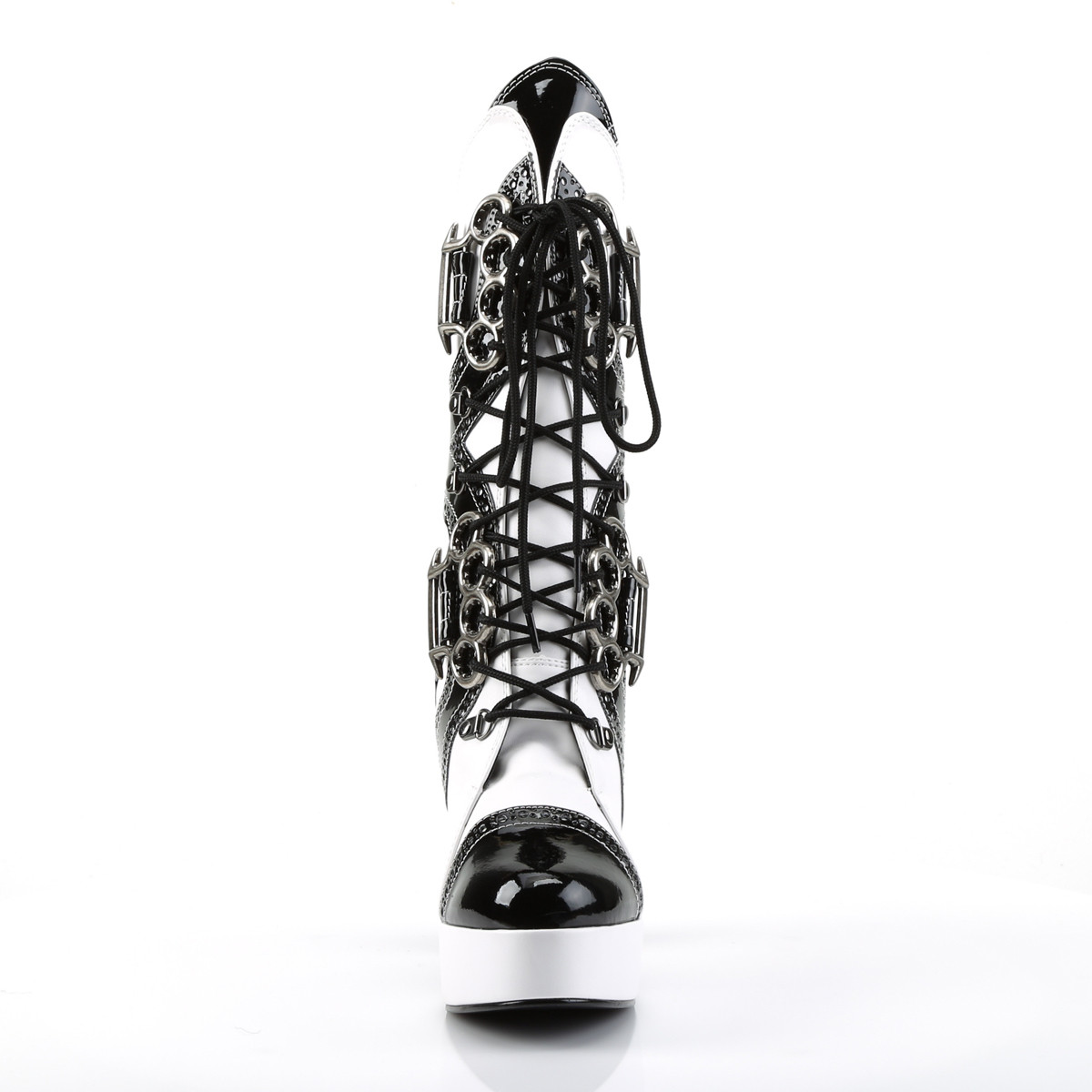 Funtasma Exotica-1050 BW - Błyszczące czarne buty za kostkę na platformie z wysokimi obcasami