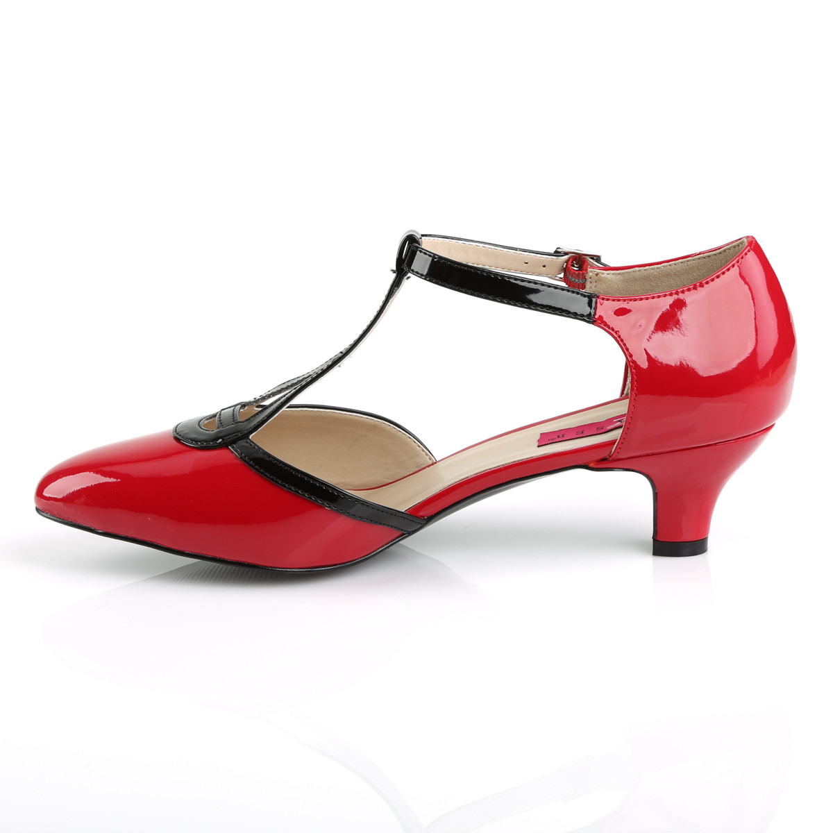 Pleaser Pink Label Fab-428 R-B - Błyszczące czerwone czółenka z paskami