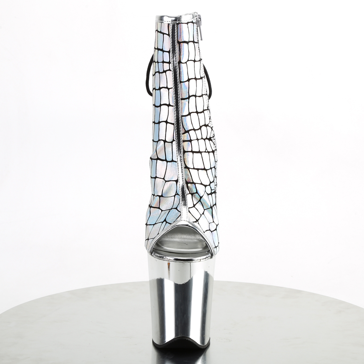 Pleaser Flamingo-1018HG SPU/SCH - Srebrne botki z odkrytymi palcami na wysokiej platformie