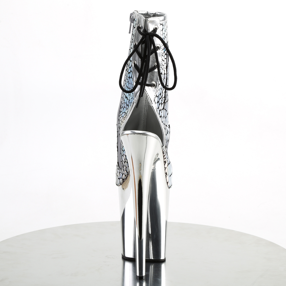 Pleaser Flamingo-1018HG SPU/SCH - Srebrne botki z odkrytymi palcami na wysokiej platformie