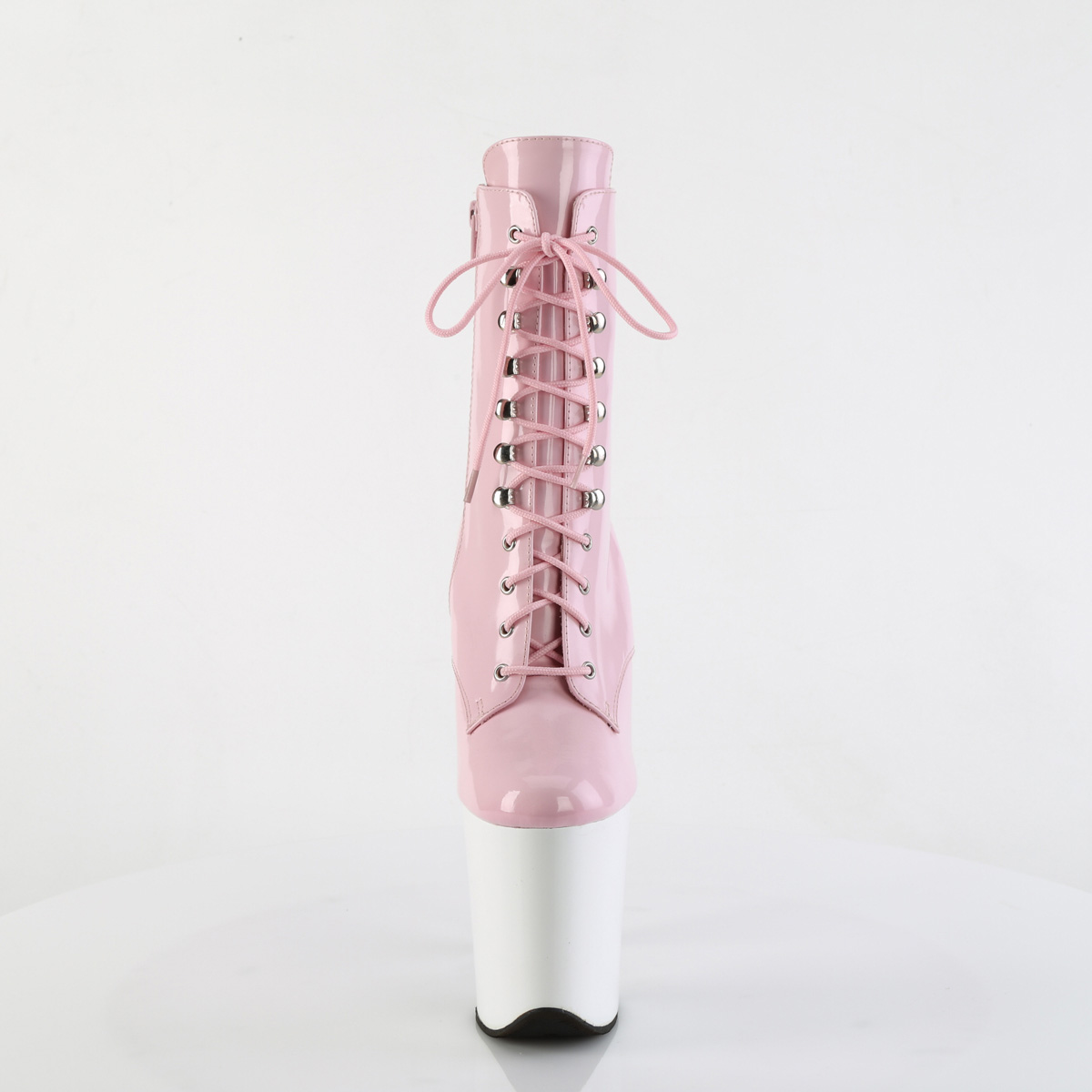 Pleaser Flamingo-1020 BP/W - Błyszczące różowe buty za kostkę na wysokiej platformie