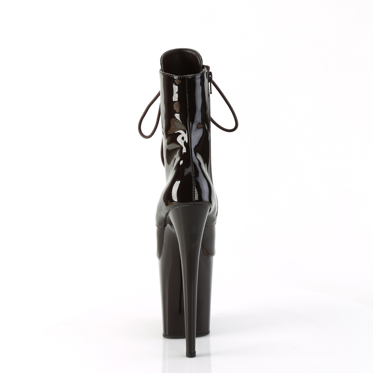 Pleaser Flamingo-1020 CF/M - Błyszczące brązowe buty za kostkę na wysokiej platformie
